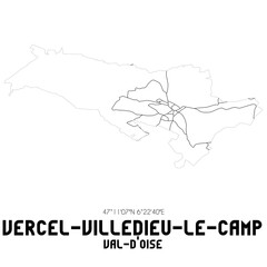 VERCEL-VILLEDIEU-LE-CAMP Val-d'Oise. Minimalistic street map with black and white lines.