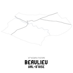 BEAULIEU Val-d'Oise. Minimalistic street map with black and white lines.