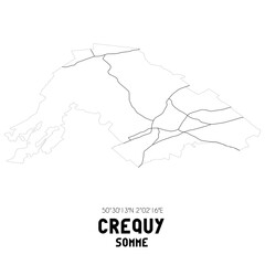 CREQUY Somme. Minimalistic street map with black and white lines.