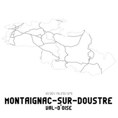 MONTAIGNAC-SUR-DOUSTRE Val-d'Oise. Minimalistic street map with black and white lines.