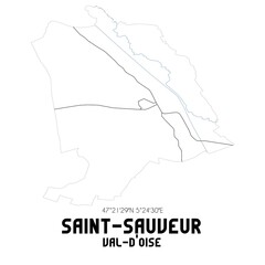 SAINT-SAUVEUR Val-d'Oise. Minimalistic street map with black and white lines.