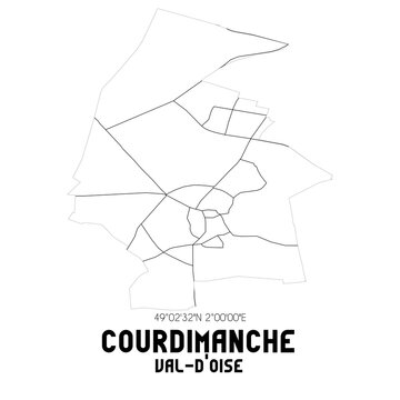 COURDIMANCHE Val-d'Oise. Minimalistic street map with black and white lines.