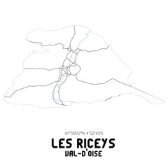 LES RICEYS Val-d'Oise. Minimalistic street map with black and white lines.