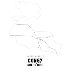 CONGY Val-d'Oise. Minimalistic street map with black and white lines.