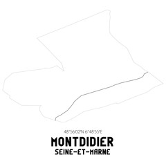MONTDIDIER Seine-et-Marne. Minimalistic street map with black and white lines.