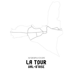 LA TOUR Val-d'Oise. Minimalistic street map with black and white lines.