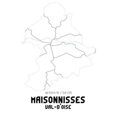 MAISONNISSES Val-d'Oise. Minimalistic street map with black and white lines.