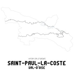 SAINT-PAUL-LA-COSTE Val-d'Oise. Minimalistic street map with black and white lines.