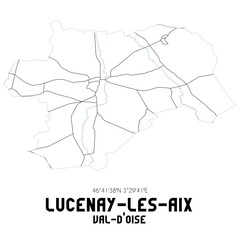 LUCENAY-LES-AIX Val-d'Oise. Minimalistic street map with black and white lines.