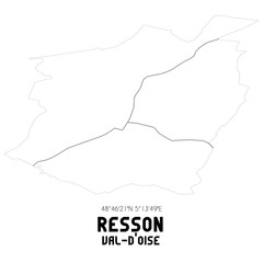 RESSON Val-d'Oise. Minimalistic street map with black and white lines.