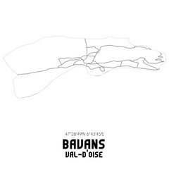 BAVANS Val-d'Oise. Minimalistic street map with black and white lines.