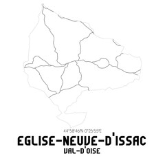 EGLISE-NEUVE-D'ISSAC Val-d'Oise. Minimalistic street map with black and white lines.