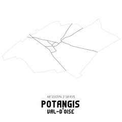 POTANGIS Val-d'Oise. Minimalistic street map with black and white lines.