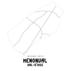MENONVAL Val-d'Oise. Minimalistic street map with black and white lines.