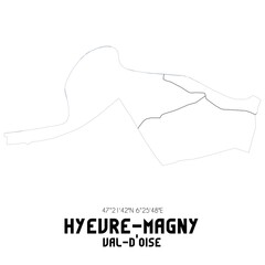 HYEVRE-MAGNY Val-d'Oise. Minimalistic street map with black and white lines.