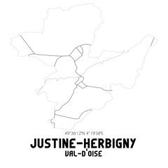 JUSTINE-HERBIGNY Val-d'Oise. Minimalistic street map with black and white lines.
