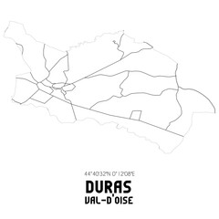 DURAS Val-d'Oise. Minimalistic street map with black and white lines.