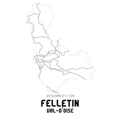 FELLETIN Val-d'Oise. Minimalistic street map with black and white lines.