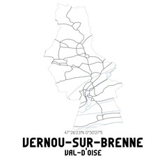 VERNOU-SUR-BRENNE Val-d'Oise. Minimalistic street map with black and white lines.