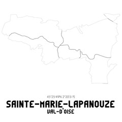 SAINTE-MARIE-LAPANOUZE Val-d'Oise. Minimalistic street map with black and white lines.
