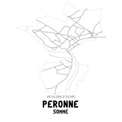 PERONNE Somme. Minimalistic street map with black and white lines.