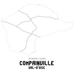 COMPAINVILLE Val-d'Oise. Minimalistic street map with black and white lines.