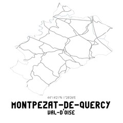 MONTPEZAT-DE-QUERCY Val-d'Oise. Minimalistic street map with black and white lines.