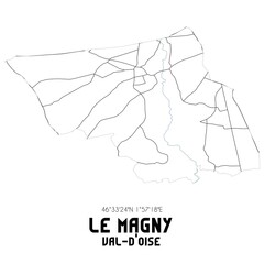 LE MAGNY Val-d'Oise. Minimalistic street map with black and white lines.