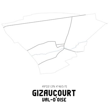 GIZAUCOURT Val-d'Oise. Minimalistic street map with black and white lines.