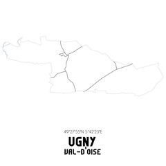 UGNY Val-d'Oise. Minimalistic street map with black and white lines.