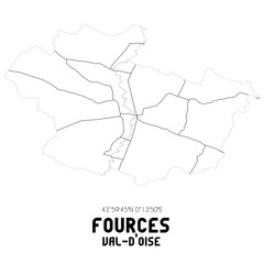 FOURCES Val-d'Oise. Minimalistic street map with black and white lines.