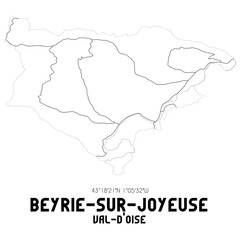 BEYRIE-SUR-JOYEUSE Val-d'Oise. Minimalistic street map with black and white lines.