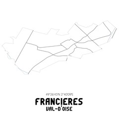 FRANCIERES Val-d'Oise. Minimalistic street map with black and white lines.