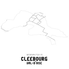 CLEEBOURG Val-d'Oise. Minimalistic street map with black and white lines.