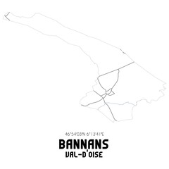 BANNANS Val-d'Oise. Minimalistic street map with black and white lines.