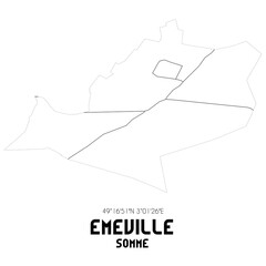 EMEVILLE Somme. Minimalistic street map with black and white lines.