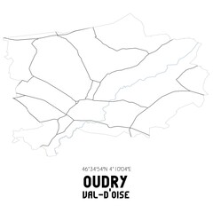 OUDRY Val-d'Oise. Minimalistic street map with black and white lines.