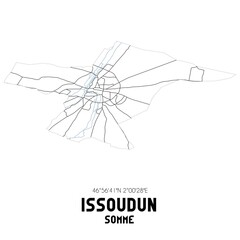 ISSOUDUN Somme. Minimalistic street map with black and white lines.