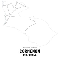 CORMENON Val-d'Oise. Minimalistic street map with black and white lines.