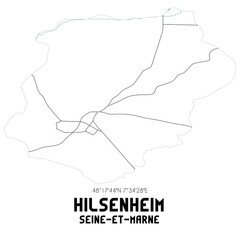 HILSENHEIM Seine-et-Marne. Minimalistic street map with black and white lines.