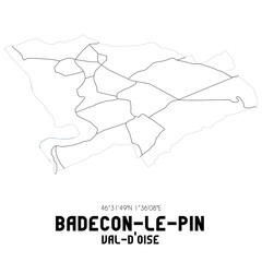 BADECON-LE-PIN Val-d'Oise. Minimalistic street map with black and white lines.