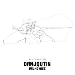 DANJOUTIN Val-d'Oise. Minimalistic street map with black and white lines.