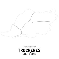 TROCHERES Val-d'Oise. Minimalistic street map with black and white lines.