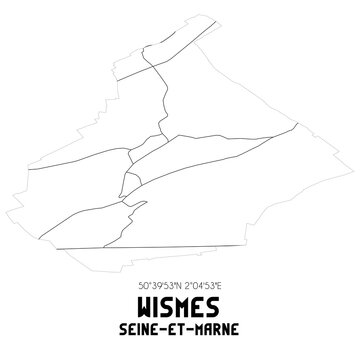WISMES Seine-et-Marne. Minimalistic street map with black and white lines.
