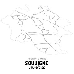 SOUVIGNE Val-d'Oise. Minimalistic street map with black and white lines.