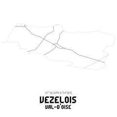 VEZELOIS Val-d'Oise. Minimalistic street map with black and white lines.