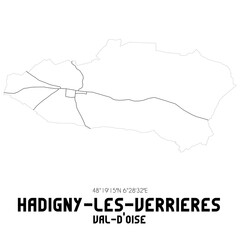 HADIGNY-LES-VERRIERES Val-d'Oise. Minimalistic street map with black and white lines.