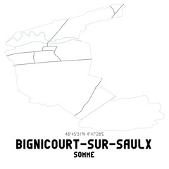 BIGNICOURT-SUR-SAULX Somme. Minimalistic street map with black and white lines.