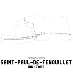 SAINT-PAUL-DE-FENOUILLET Val-d'Oise. Minimalistic street map with black and white lines.