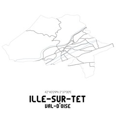 ILLE-SUR-TET Val-d'Oise. Minimalistic street map with black and white lines.